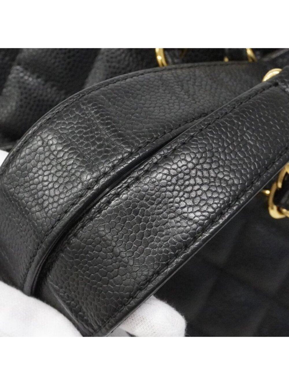 Chanel Chain Tote Quilted Caviar Leather Black Gold - Picture 10 of 10
